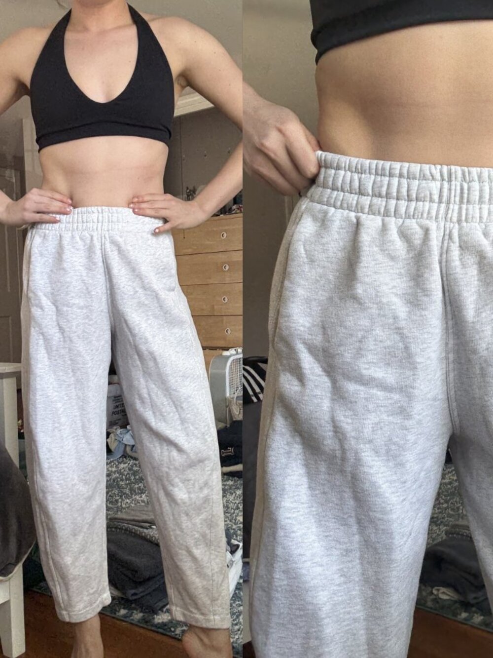 Zara Light Heather Gray Barrel Leg Sweatpants